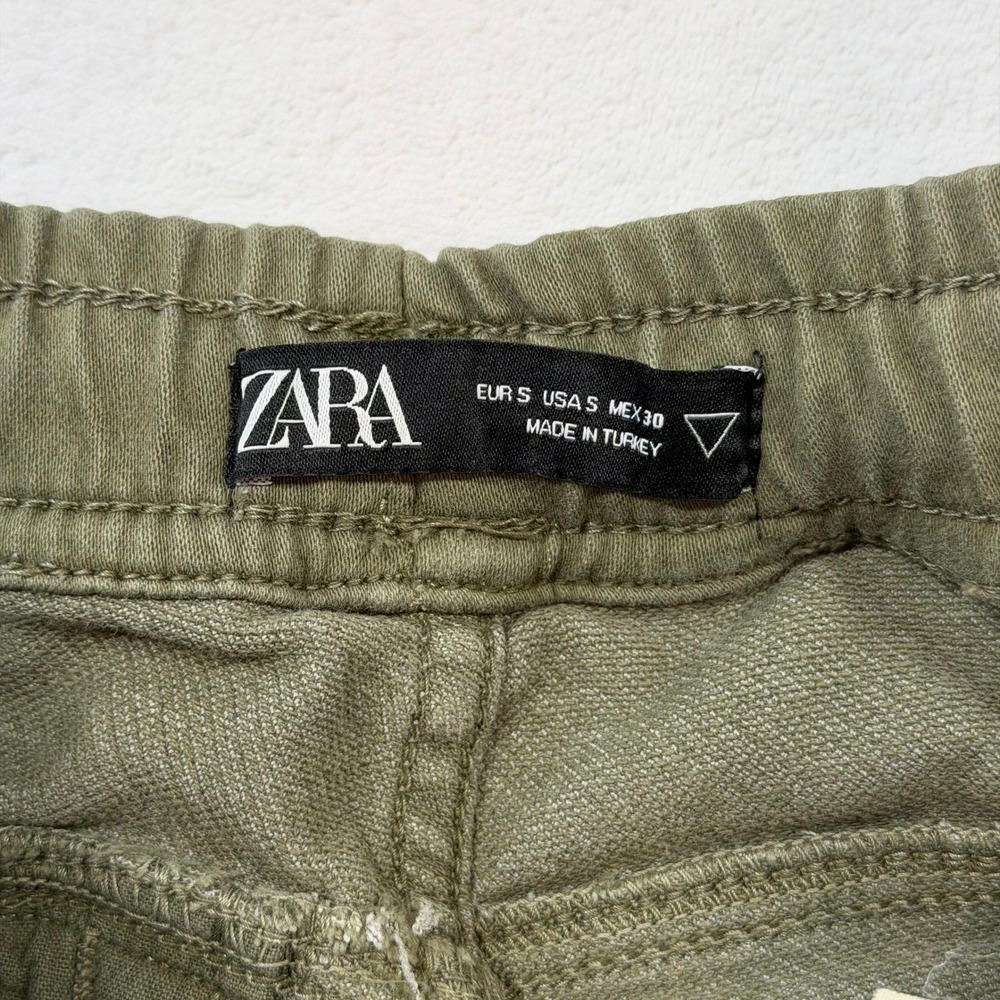 ZARA Cargo Joggers Mens S Olive Green Good Utility Twill Drawstring Pants - Picture 2 of 12